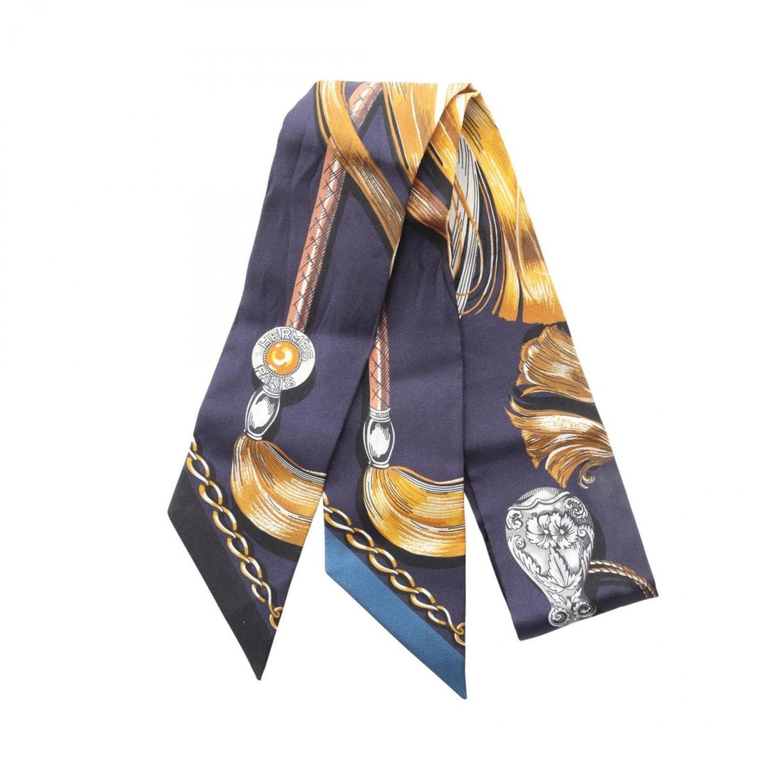 Hermes Hermès Twilly CAVALCADES Scarf, Silk, Women's, Navy Blue, Multicolor (1 of 8)