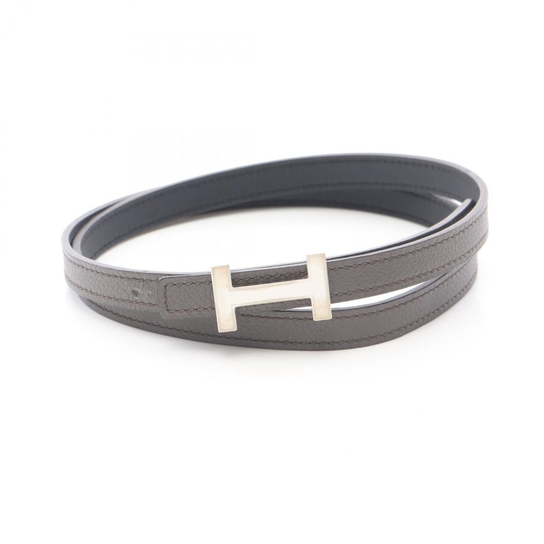 Hermes Hermès Focus H Belt Etain Noir Clothing Evercolor Veau Swift Women's Gray and Black (1 of 20)