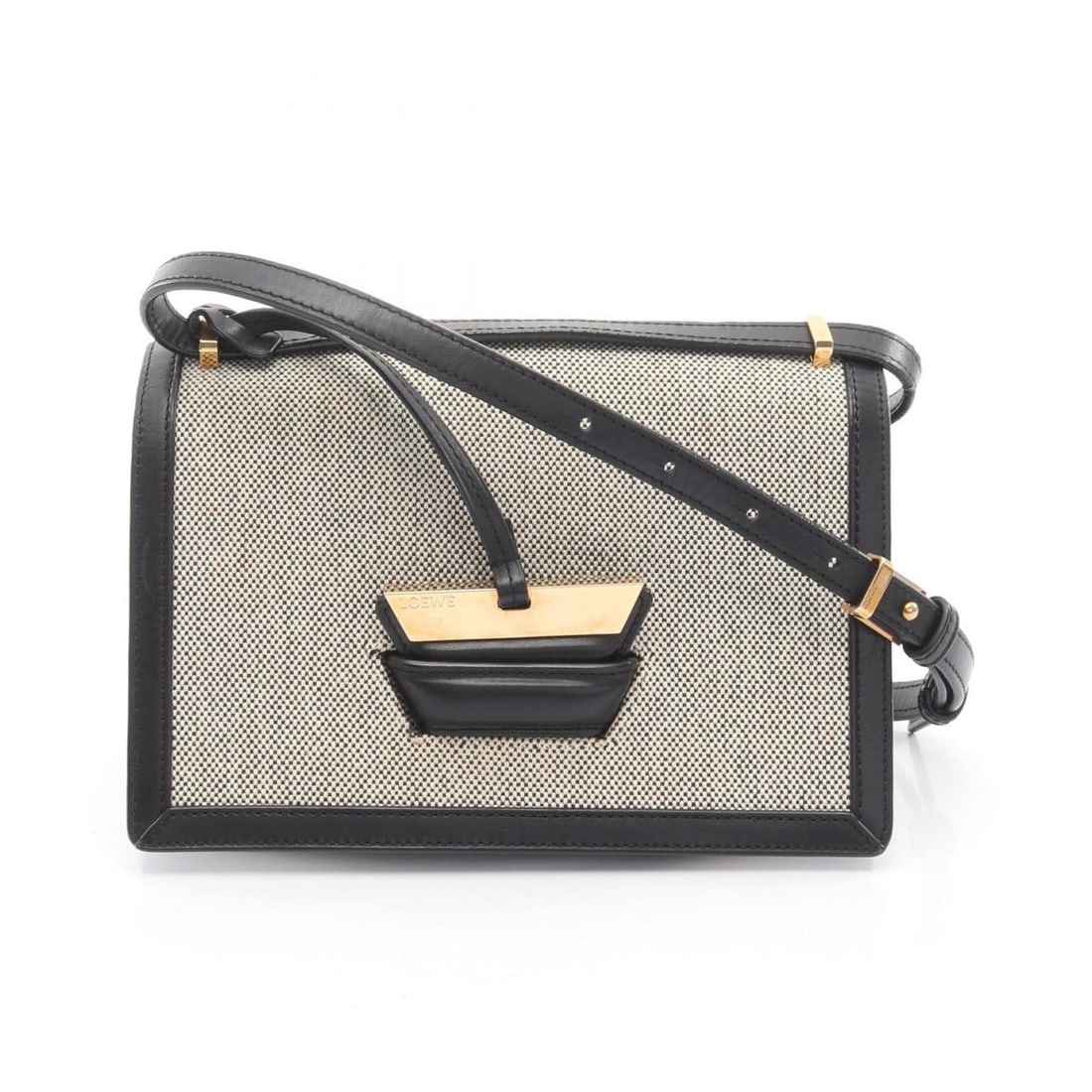 LOEWE Barcelona Shoulder Bag, Handbag, Canvas and Leather, Women's, Black Ivory (1 of 10)