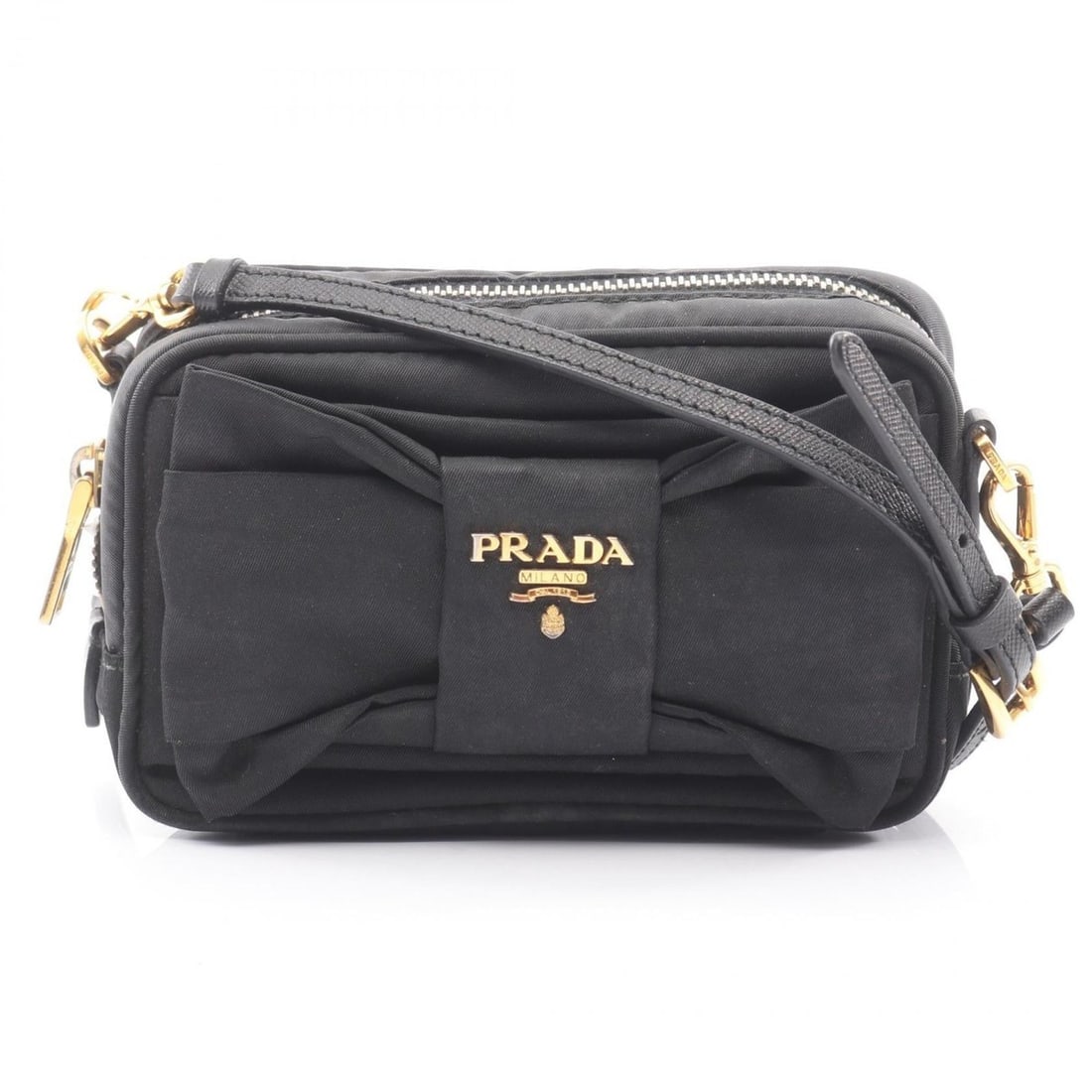 Prada TESSUTO bag, pouch, shoulder handbag, nylon and Saffiano leather, women's, black, 1N1727 (1 of 11)