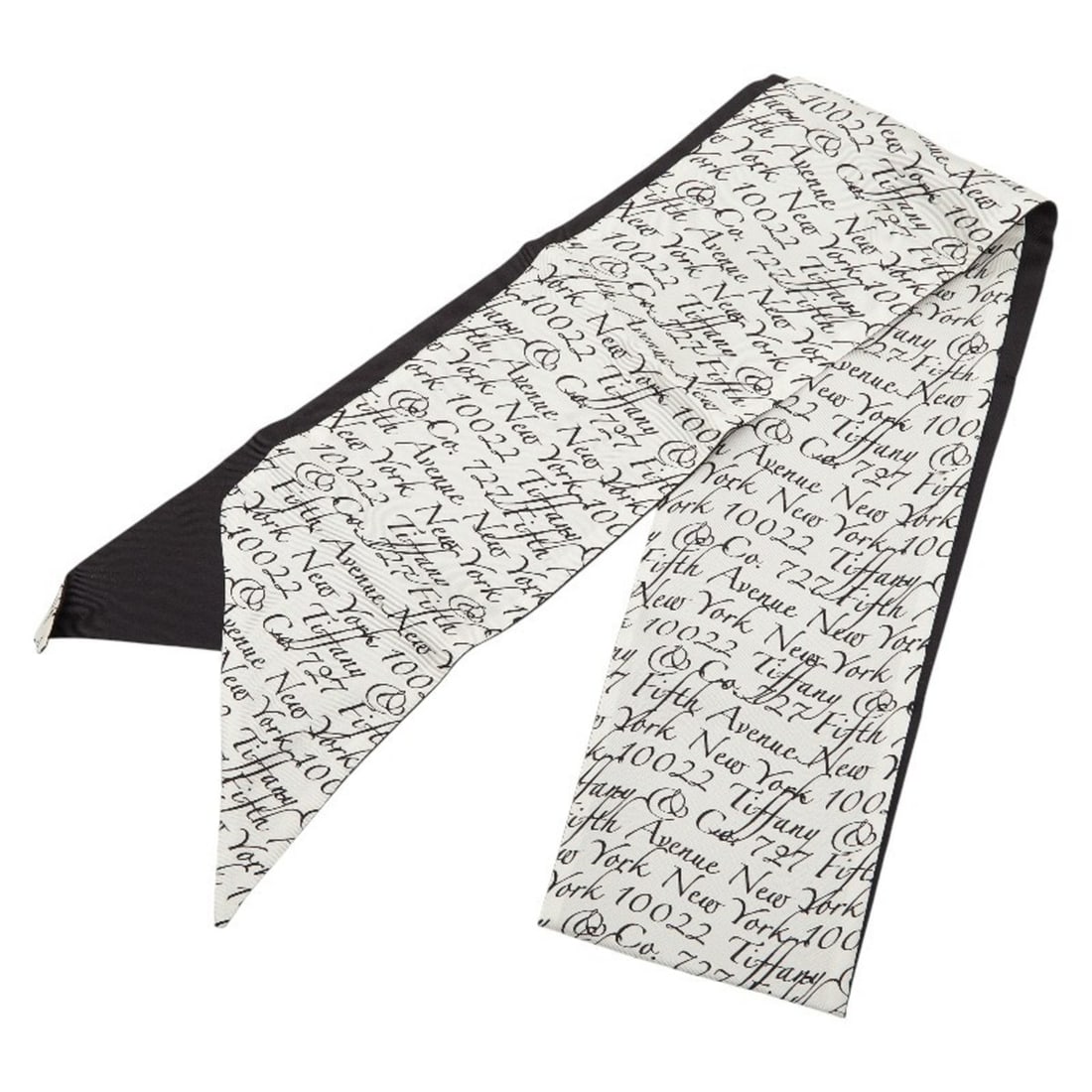 Tiffany & Co. scarf, muffler, ribbon white and black silk, women's.: --- Catalog ---Category: SizeSize (LxW): 10.5cm x 1.37m / 4.13'' x 54.13''Category: DesignType: ScarfColor: Black, WhiteGender: WomenMaterial: Silk Category: GeneralBrand: Tiffany--- Item List ---Sect