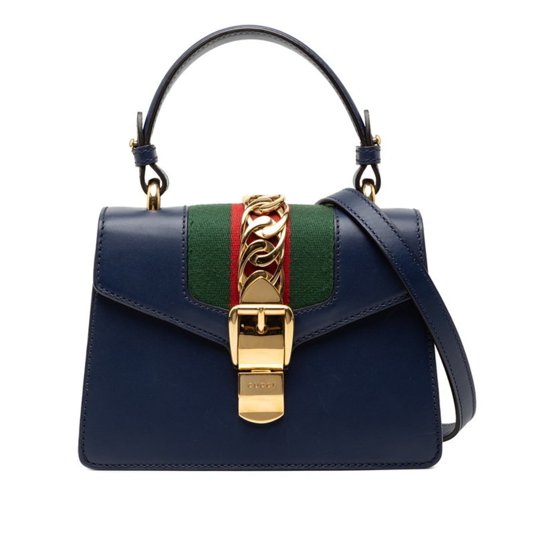 Gucci Sherry Line Sylvie Handbag/Shoulder Bag, 2-Way, 470270, Navy Leather, Women's, GUCCI (1 of 7)