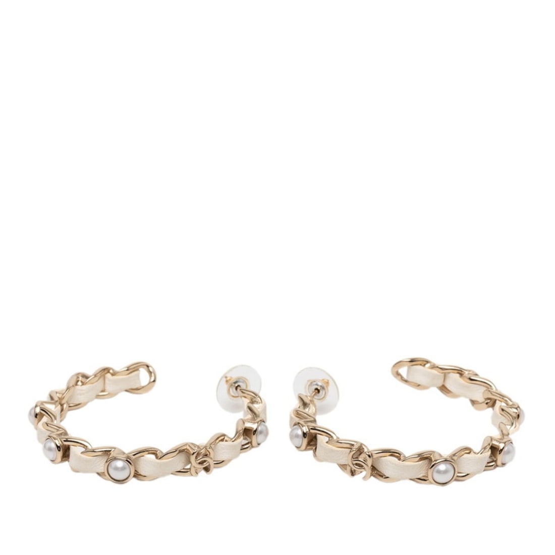 Chanel Hoop Earrings in Gold and White Plated Leather with Faux Pearls for Women: --- Catalog ---Category: SizeStone Size (HxW): 51.90mm x 7.40mm / 2.04'' x 0.29''Category: DesignType: Hoop earringsColor: WhiteGender: WomenMaterial: LeatherCategory: GeneralBrand: Chanel--- Item Lis
