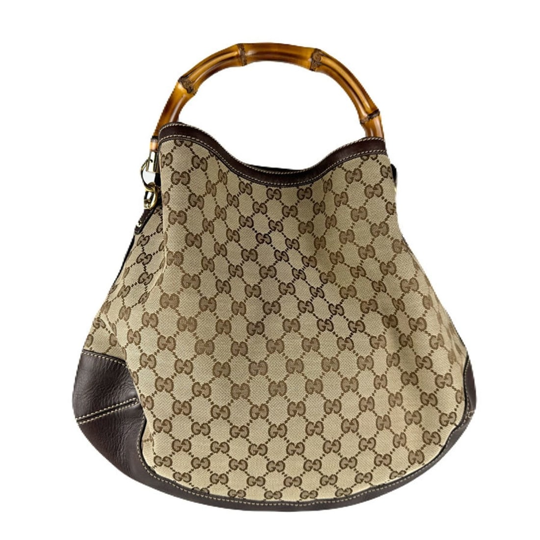 Gucci Bamboo GG Canvas Handbag Shoulder Bag in Brown and Gold, Women's, 169961, Free Shipping, Z8746 (1 of 14)