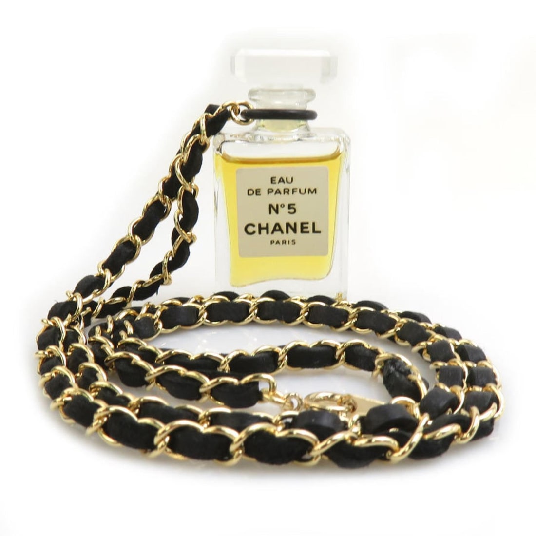 CHANEL Necklace, Perfume No. 5, Metal, Black and Gold, Women's, Free Shipping, r11033a (1 of 10)