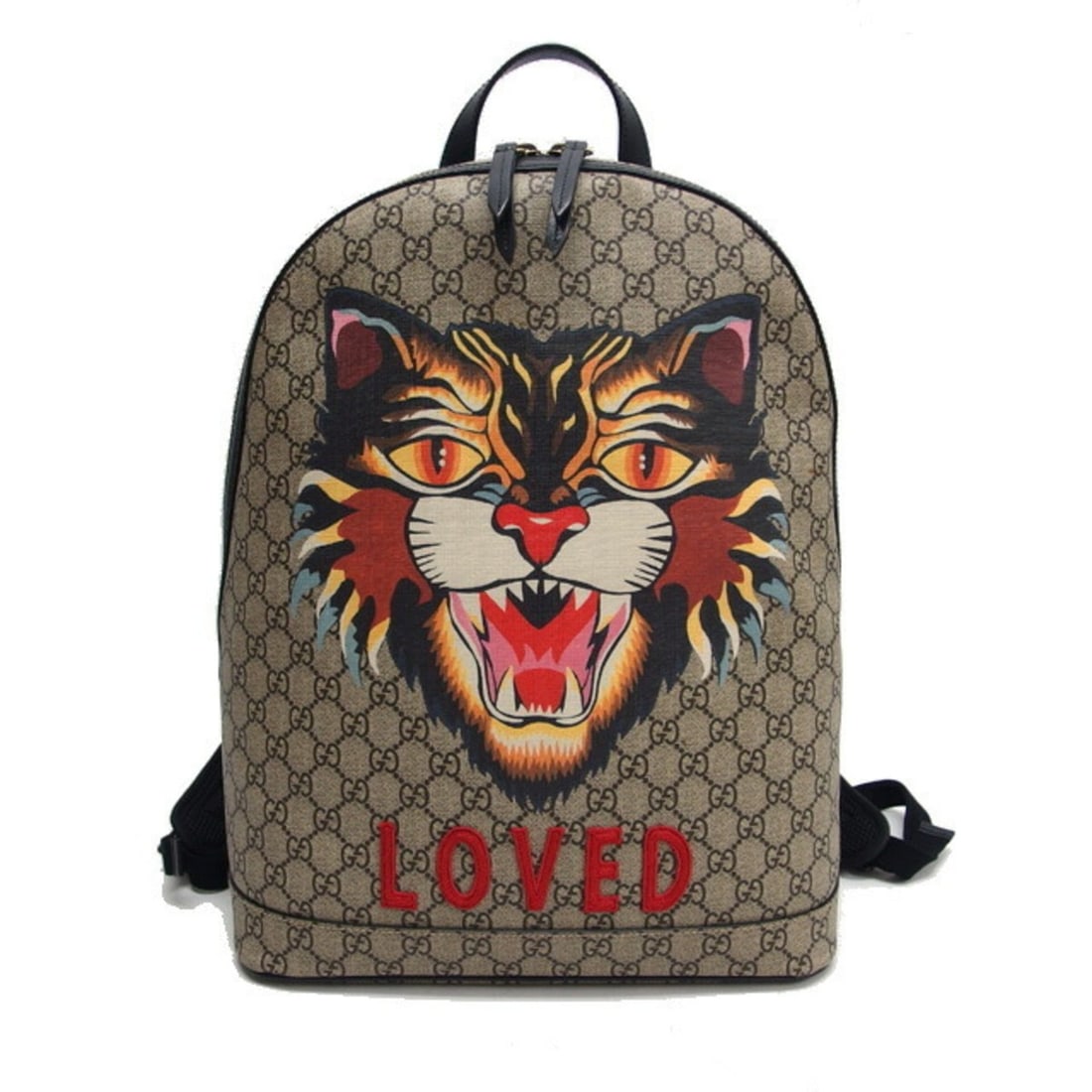 Gucci GG Supreme Angry Cat Embroidery Backpack: --- Catalog ---Category: SizeSize (HxWxD): 37cm x 31cm x 15cm / 14.56'' x 12.2'' x 5.9''Category: DesignColor: Beige, Black, Dark brown, Multi-colorGender: Men,WomenMaterial: Leather Category: General