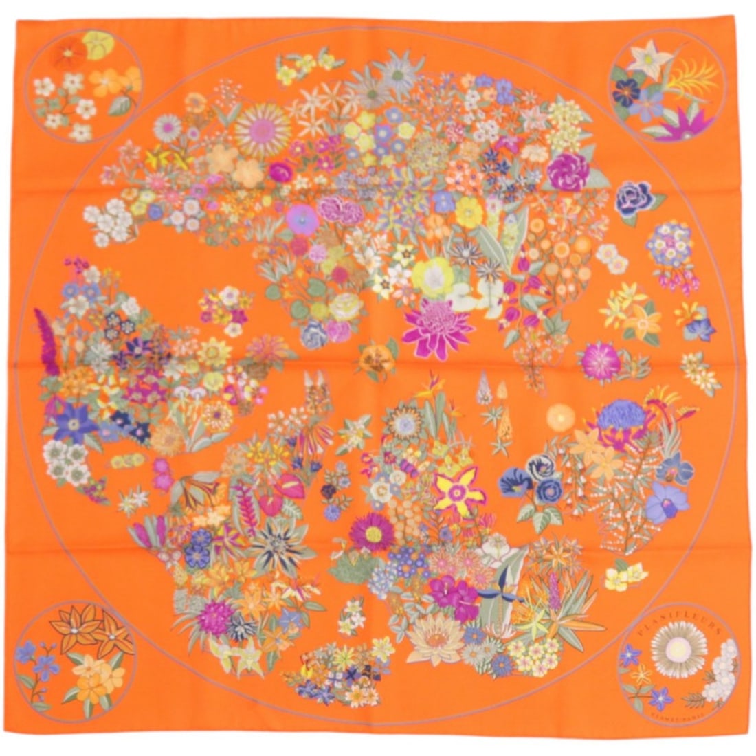 Excellent condition Hermès Carré 90 Planifleurs silk orange scarf/muffler 0639HERMES (1 of 17)