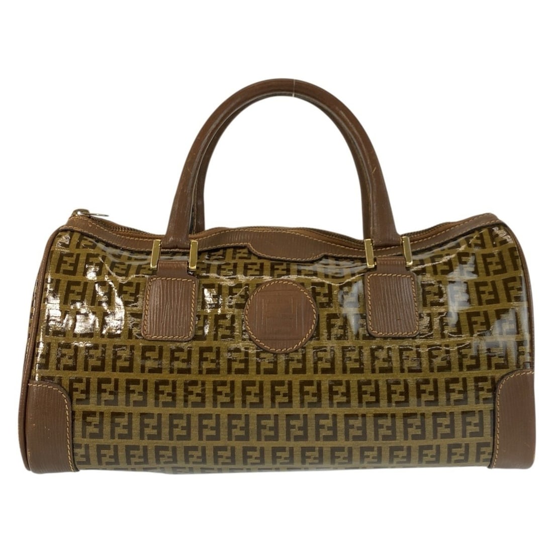 FENDI Zucca Brown Leather Handbag/Boston Bag for Women with Gold Hardware (1 of 16)
