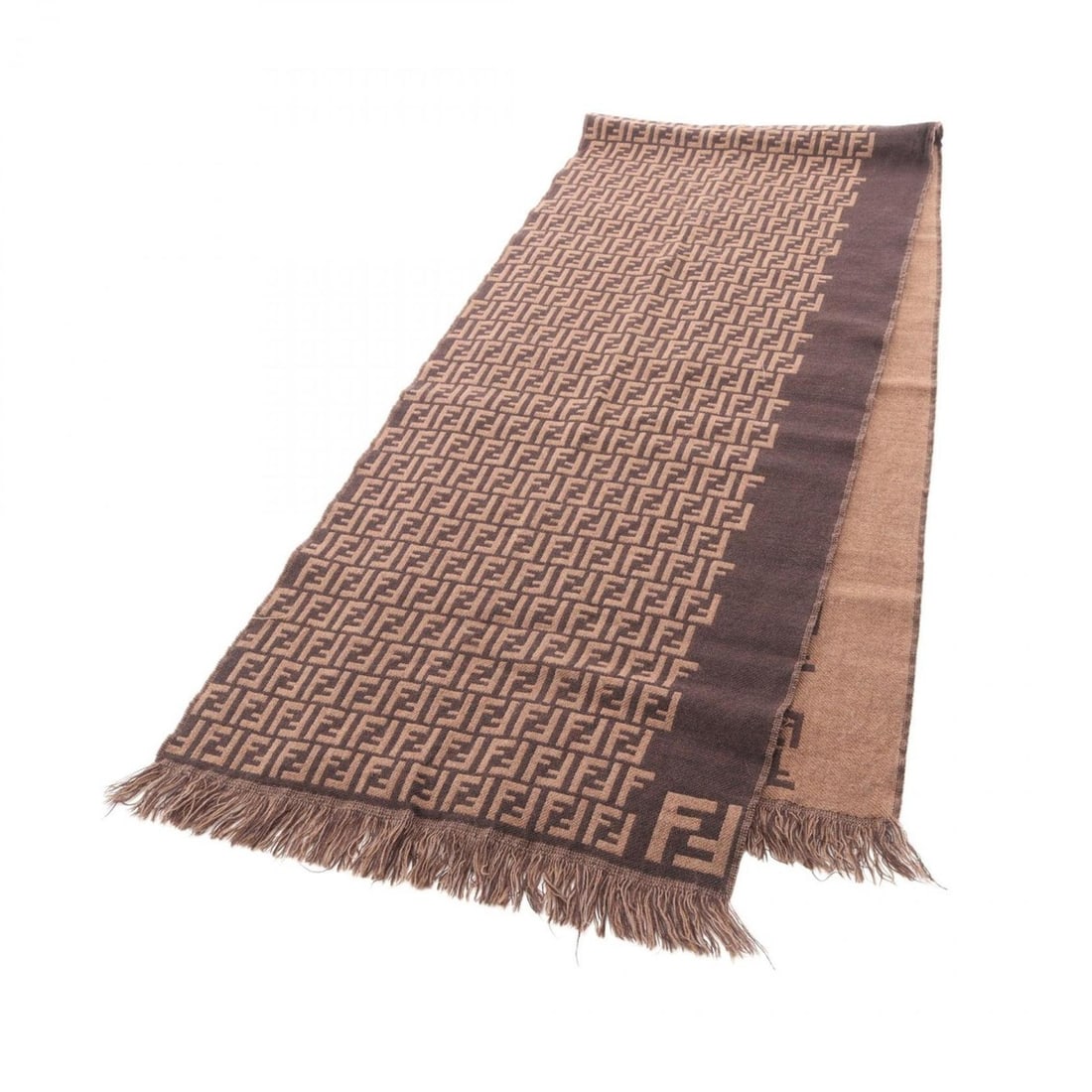 Fendi FF pattern scarf, wool, for men and women, brown (1 of 12)