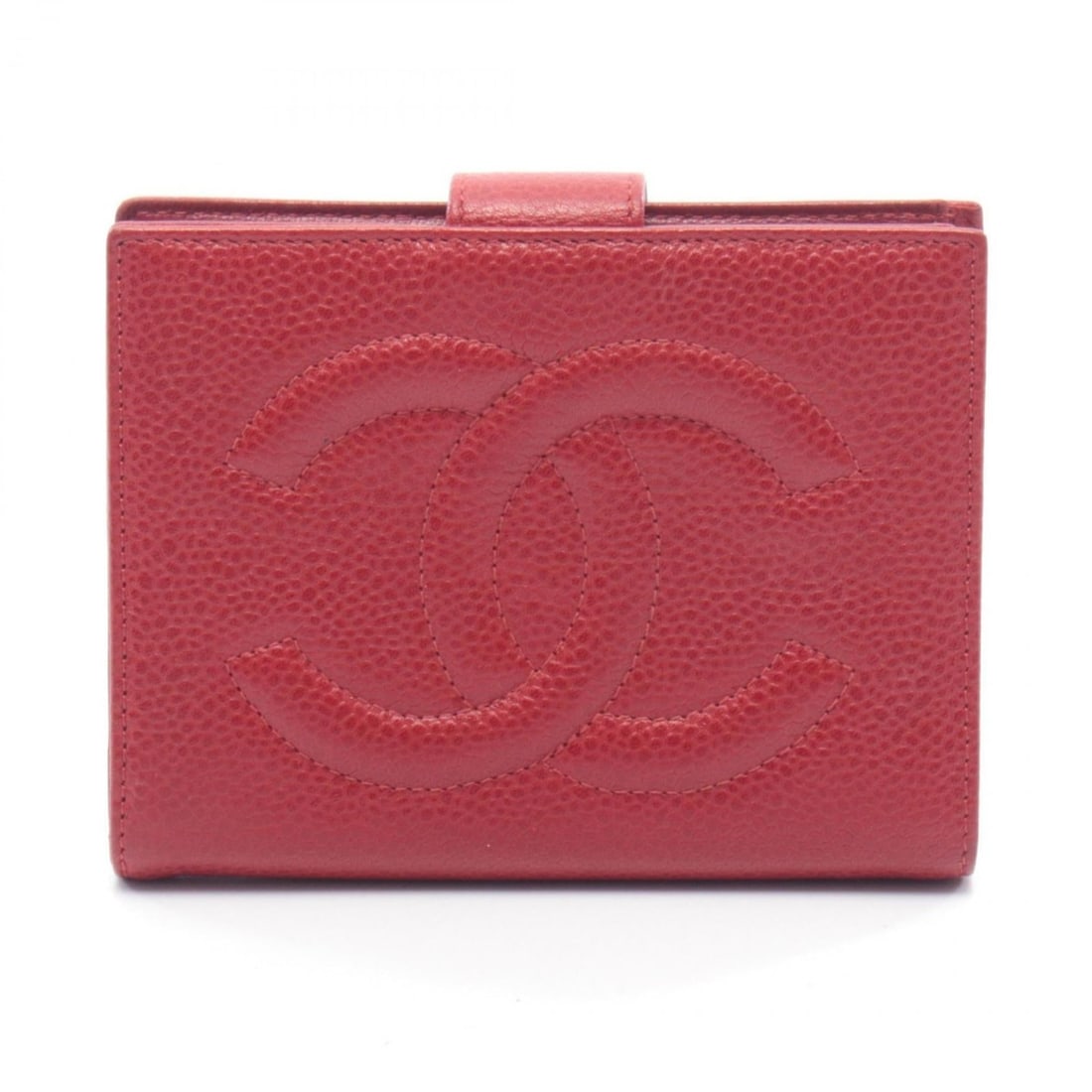 CHANEL Coco Mark Double-Hook Wallet, Leather Calfskin (Cowhide), Women's, Red (1 of 11)