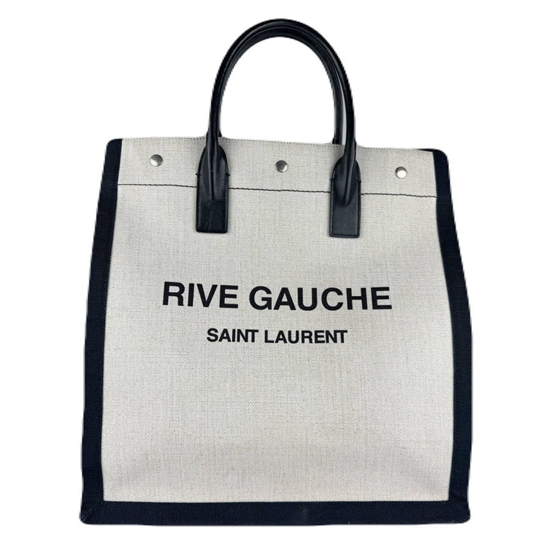 Saint Laurent Rive Gauche North South Cabas Coated Canvas Leather Handbag in Black and Ivory, Men's, (1 of 17)