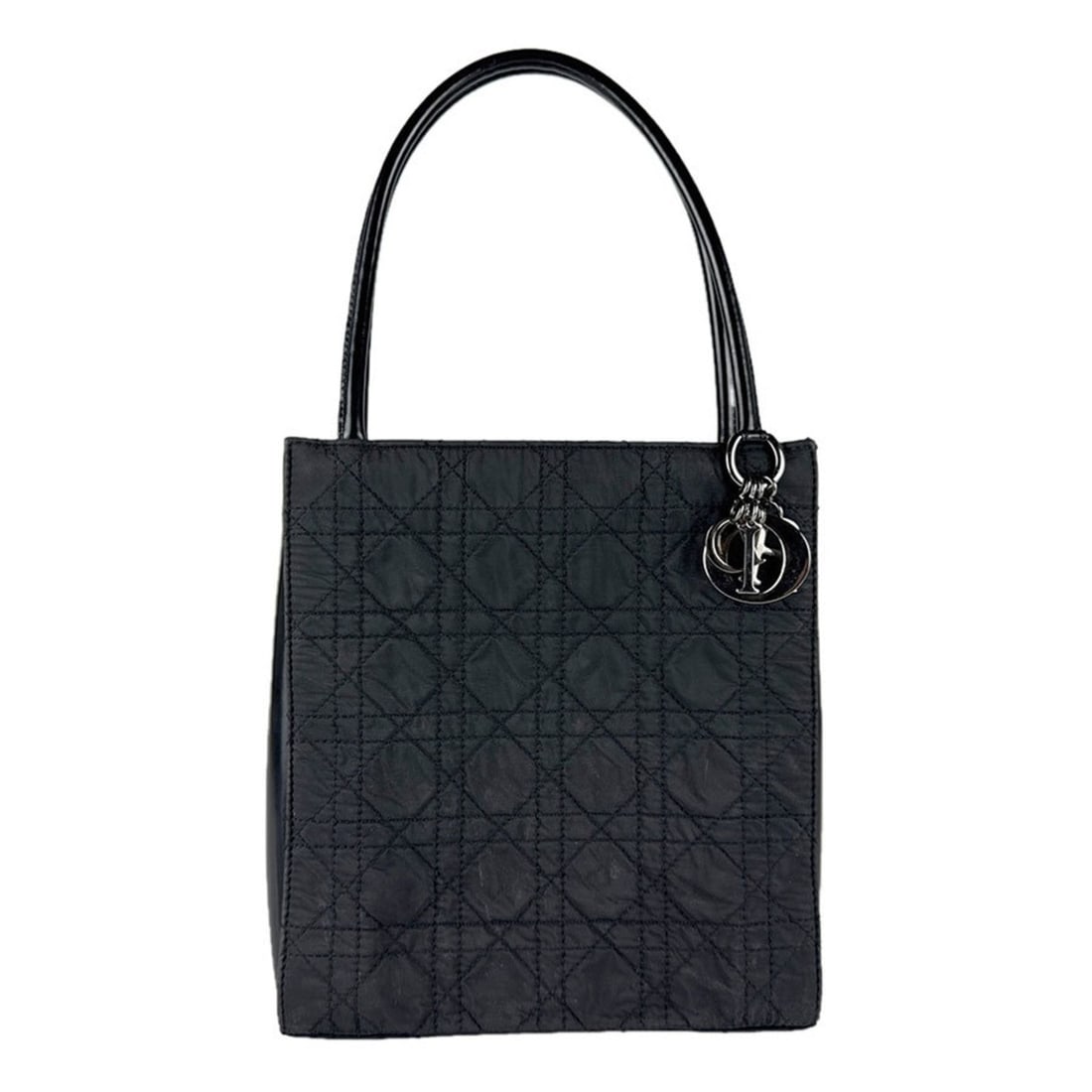 Christian Dior Cannage Nylon and Patent Leather Handbag in Black, Women's, Free Shipping, z8735 (1 of 15)