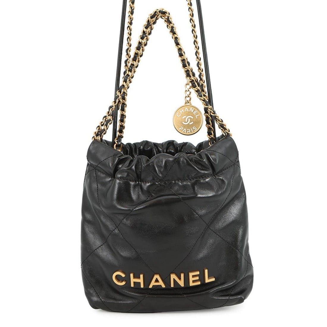 CHANEL 22 Mini Coco Mark Shiny Calfskin Leather Handbag AS3980 2-Way Shoulder Bag Black Women's (1 of 15)