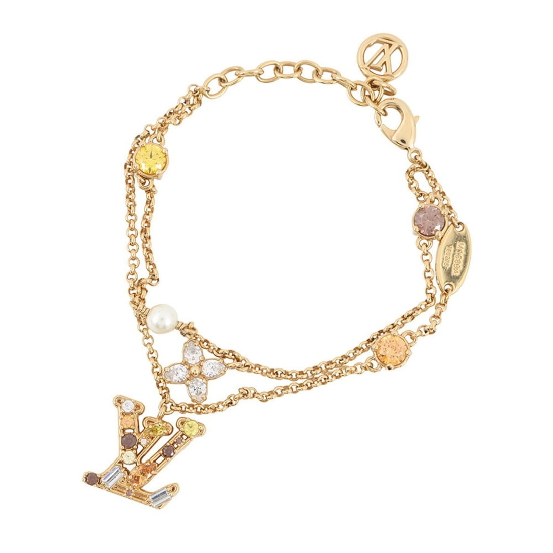 Louis Vuitton Women's Bracelet LV Metal Strass M1683A LOUIS VUITTON: --- Catalog ---Category: SizeLength: 14.5cm - 18.5cm / 5.7'' - 7.28''Category: DesignType: Charm braceletGender: WomenMaterial: Metal, RhinestoneCategory: GeneralBrand: Louis VuittonCountry of Origin: