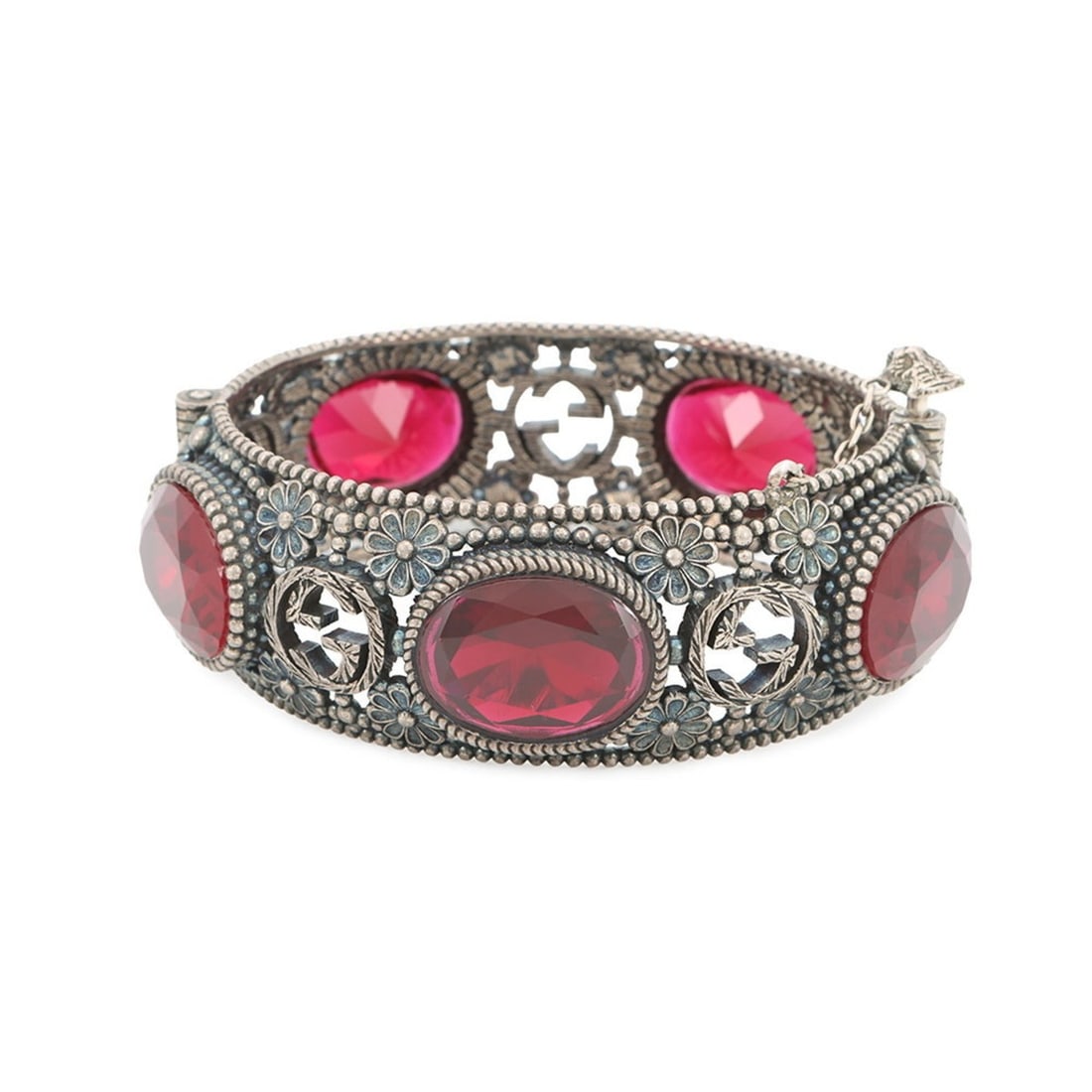 Gucci Interlocking G Flower Bangle Bracelet, Ag925, Size 17, Stone, Cat Head, GUCCI, GUCCI (1 of 17)