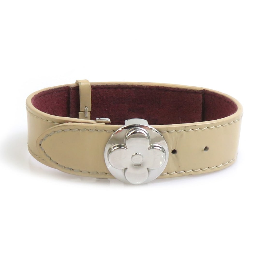 Louis Vuitton Good Luck Leather and Metal Bracelet in Beige Silver, Women's, M64445, Free Shipping, (1 of 20)