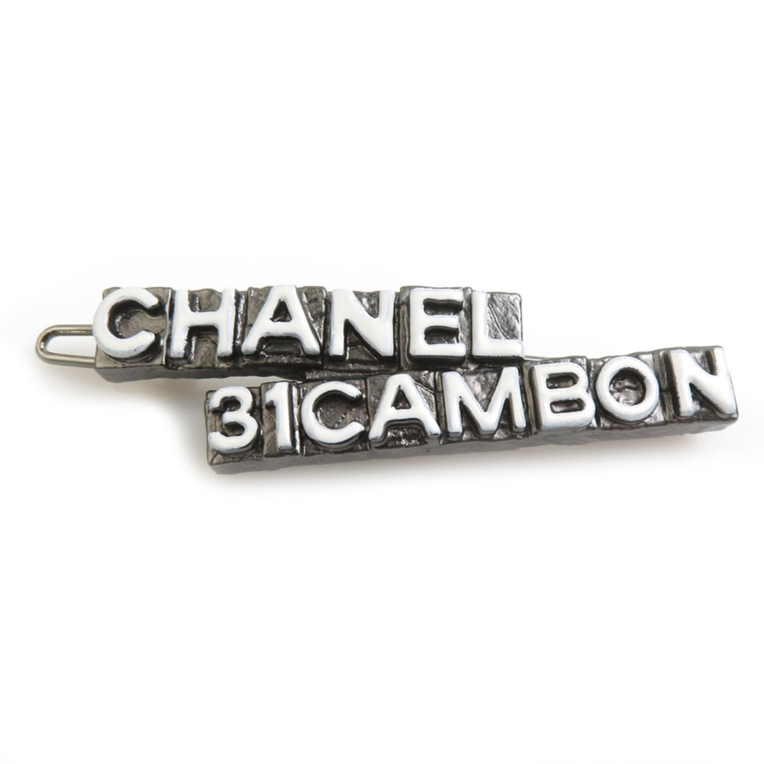 CHANEL Hair Clip Hairpin, Size 31, Cambon Metal, Gunmetal, White, Women's, Free Shipping, e61517a: --- Catalog ---Category: SizeSize (LxW): 6cm x 1.5cm / 2.36'' x 0.59''Category: DesignType: Hair clipColor: Gunmetal, WhiteGender: WomenMaterial: MetalCategory: GeneralBrand: ChanelCountry of Origin: