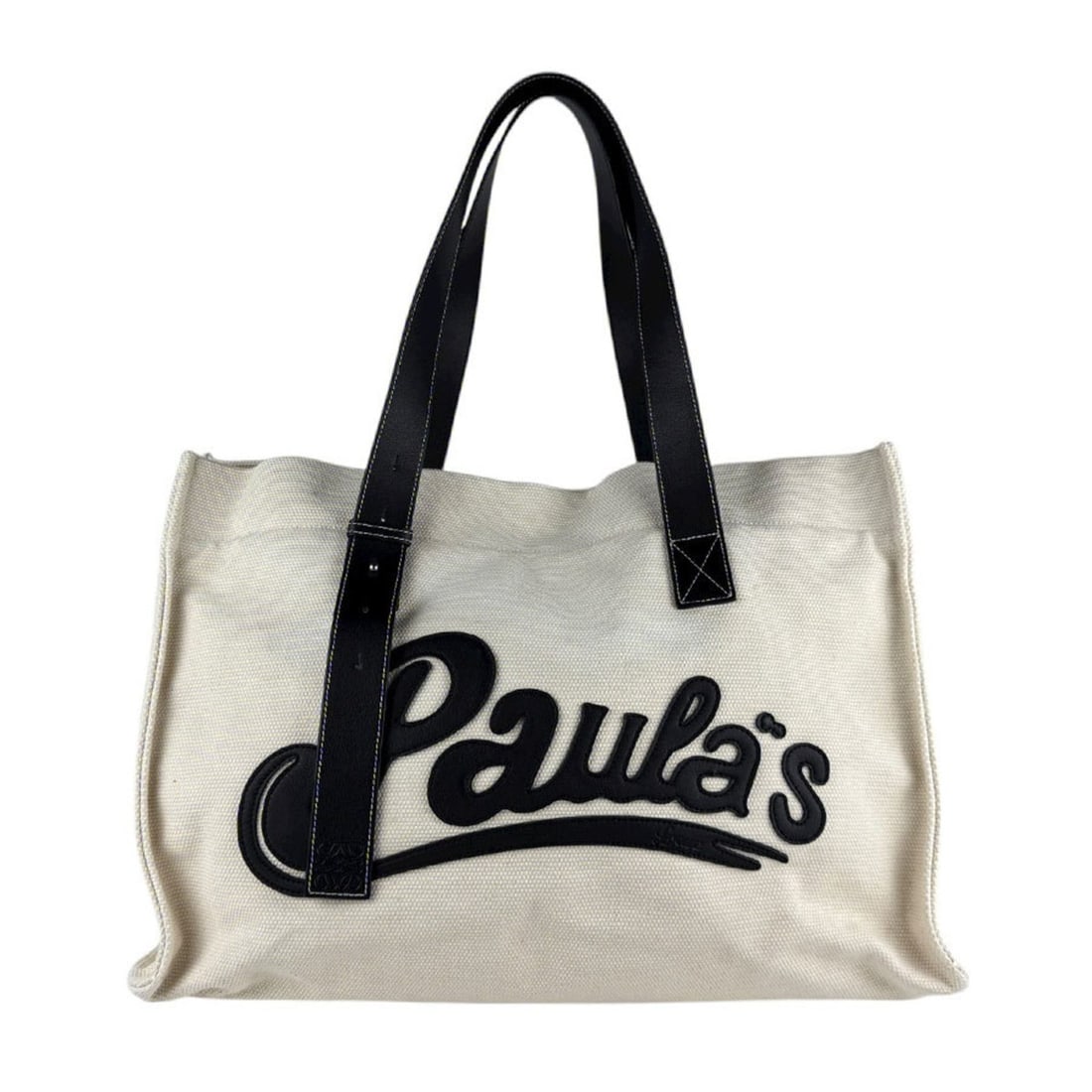 LOEWE Paula's Ibiza shoulder bag and tote in ivory black canvas leather. Free shipping for men: --- Catalog ---Category: SizeSize (HxWxD): 35cm x 50cm x 22cm / 13.77'' x 19.68'' x 8.66''Category: DesignType: Shoulder bag, Tote bagColor: Black, IvoryGender: Men,WomenMaterial: Canvas Category: Gen