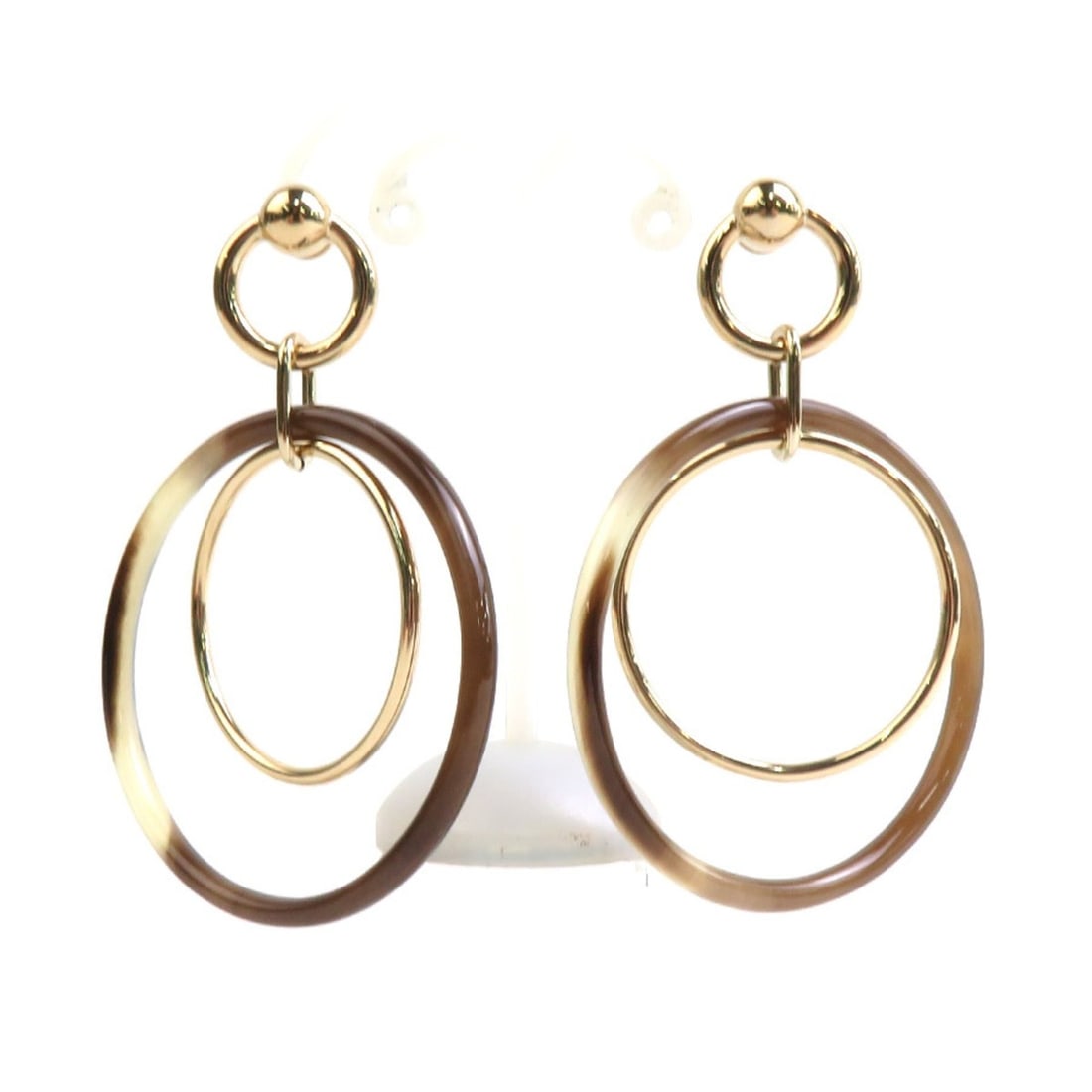 Hermes Hermès Amulet Duo Earrings in Buffalo Horn Metal, Brown and Gold, Women's, Free Shipping, (1 of 10)