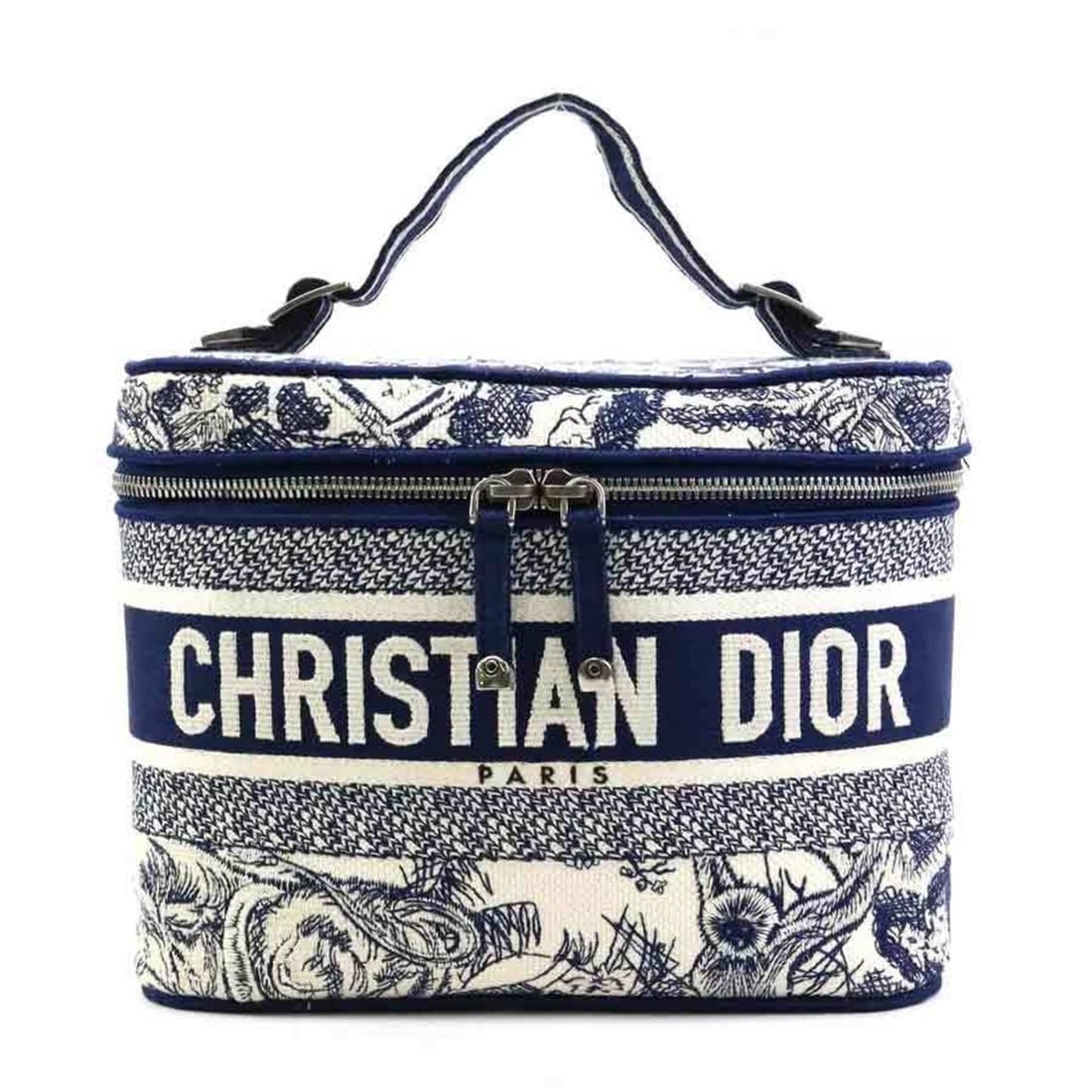 Christian Dior Vanity Bag, Oblique Canvas, Navy and White, Women's, Free Shipping, 90124a (1 of 16)