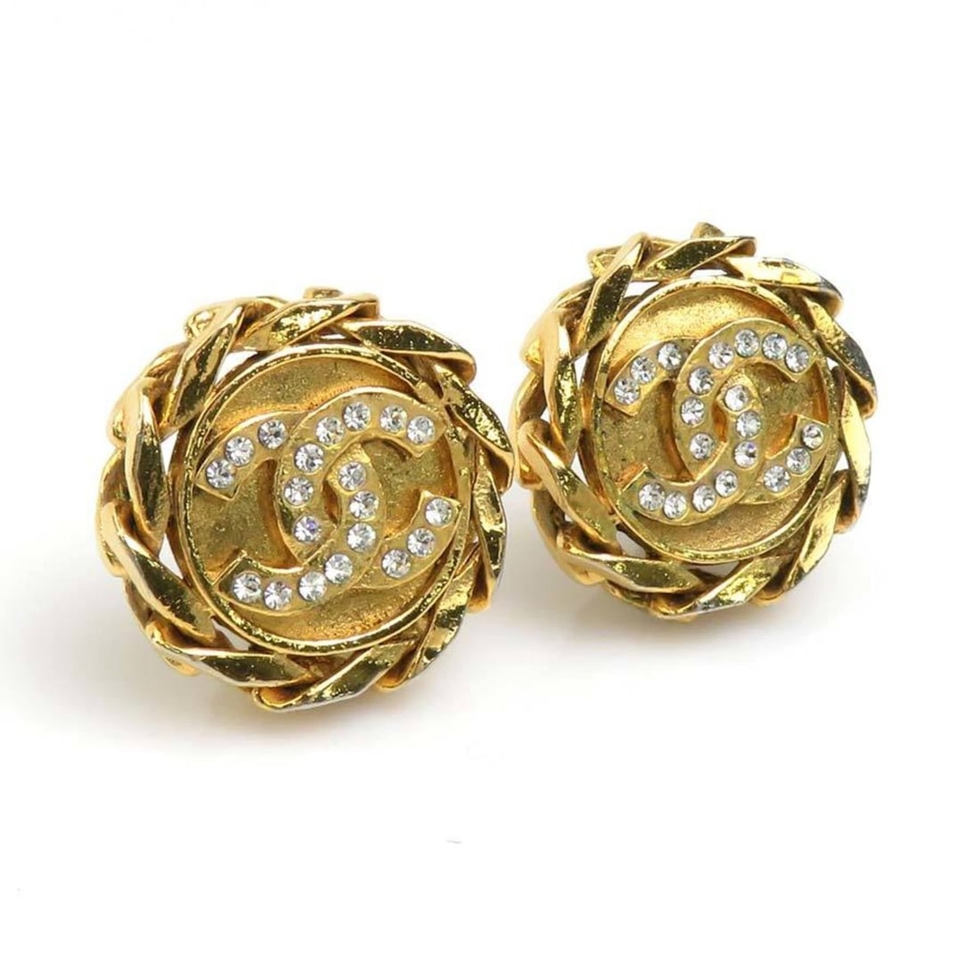 CHANEL Coco Mark Metal Rhinestone Earrings in Gold and Silver for Women, Free Shipping, e60183a (1 of 20)