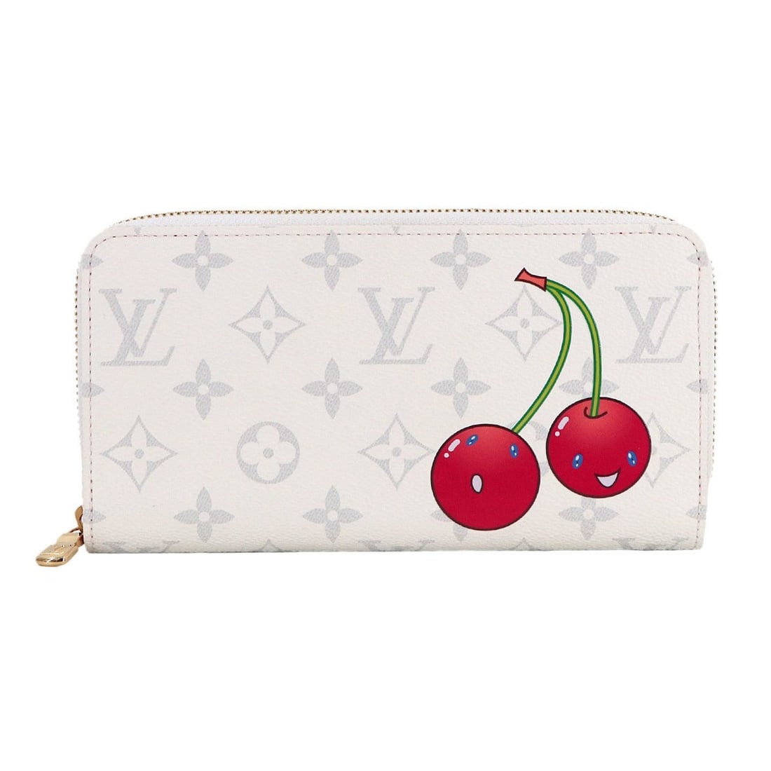 Louis Vuitton LVxTM Zippy Wallet, Round Long Monogram Cherry, White, M14240, Takashi Murakami RFID (1 of 9)