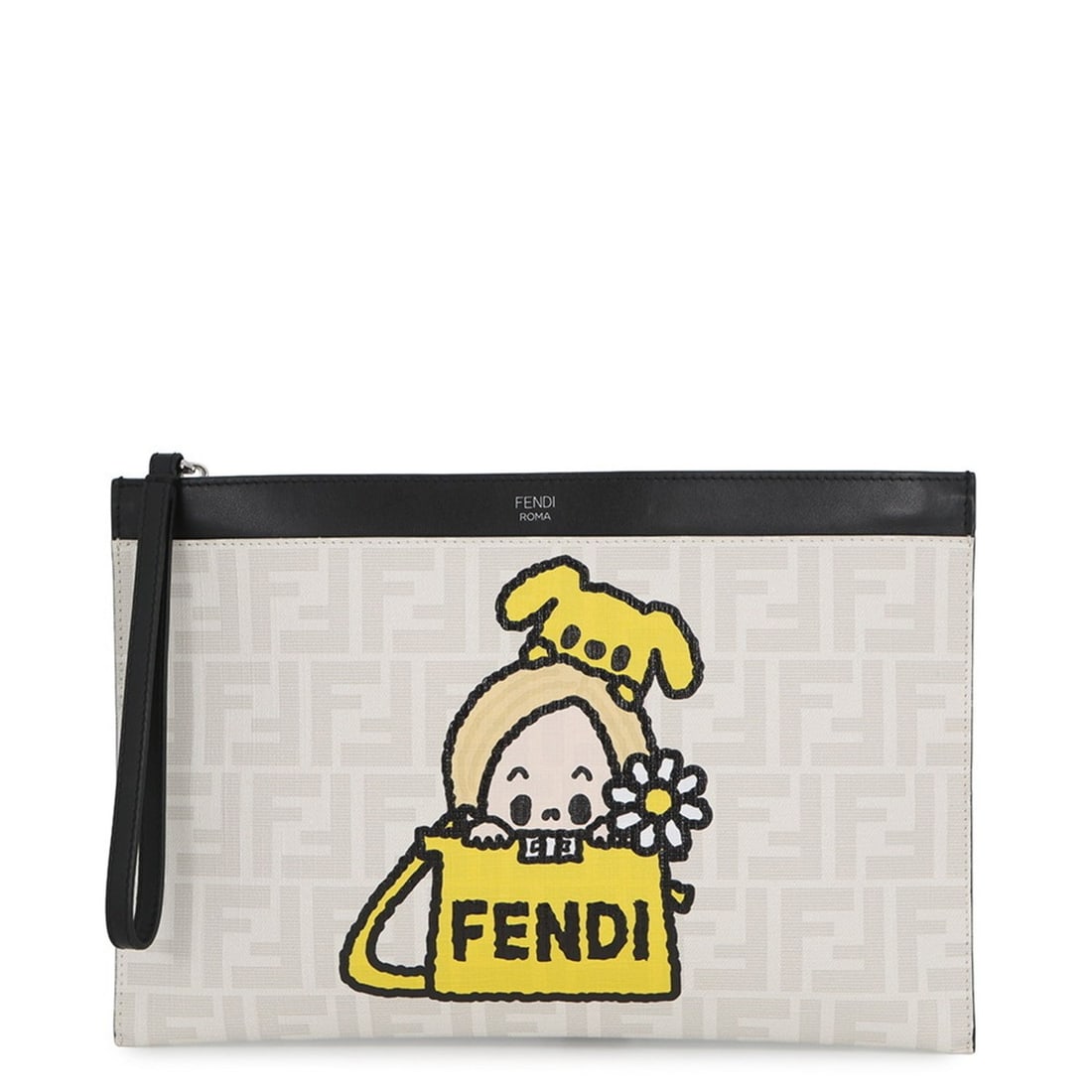 Fendi clutch bag, Taroout collaboration, Zucca pattern leather, 7N0134, white and black, handbag, (1 of 11)