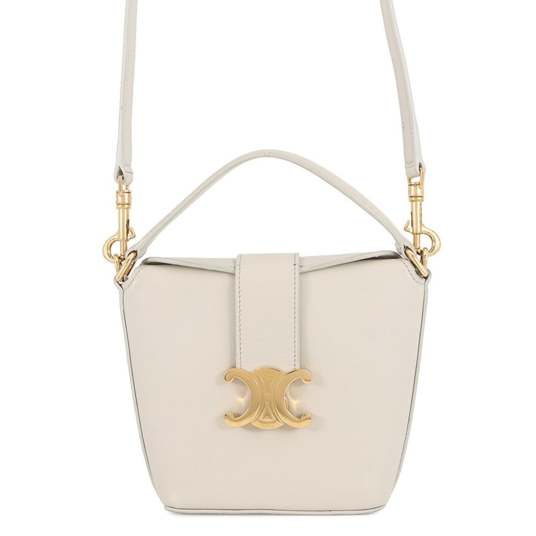 Celine Triomphe Bucket Leather Handbag, CELINE 2-way Shoulder Bag,: --- Catalog ---Category: SizeSize (HxWxD): 14cm x 13cm x 5cm / 5.51'' x 5.11'' x 1.96''Category: DesignType: Handbag, Shoulder bagColor: Light grayGender: WomenMaterial: Leather Category: GeneralBrand