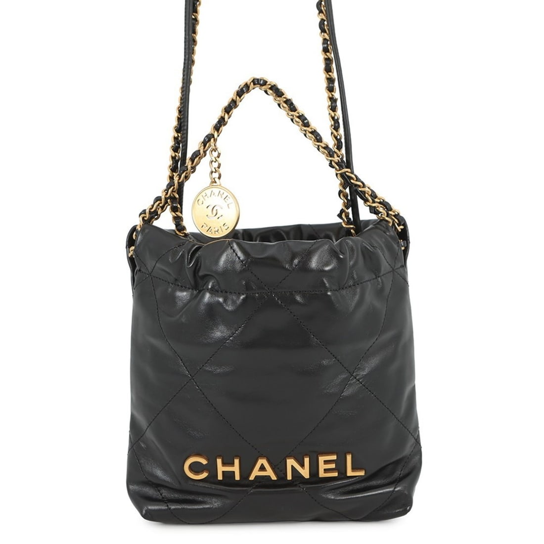 CHANEL 22 Mini Coco Mark Shiny Calfskin Leather Handbag AS3980 2-Way Shoulder Bag Black Women's (1 of 15)