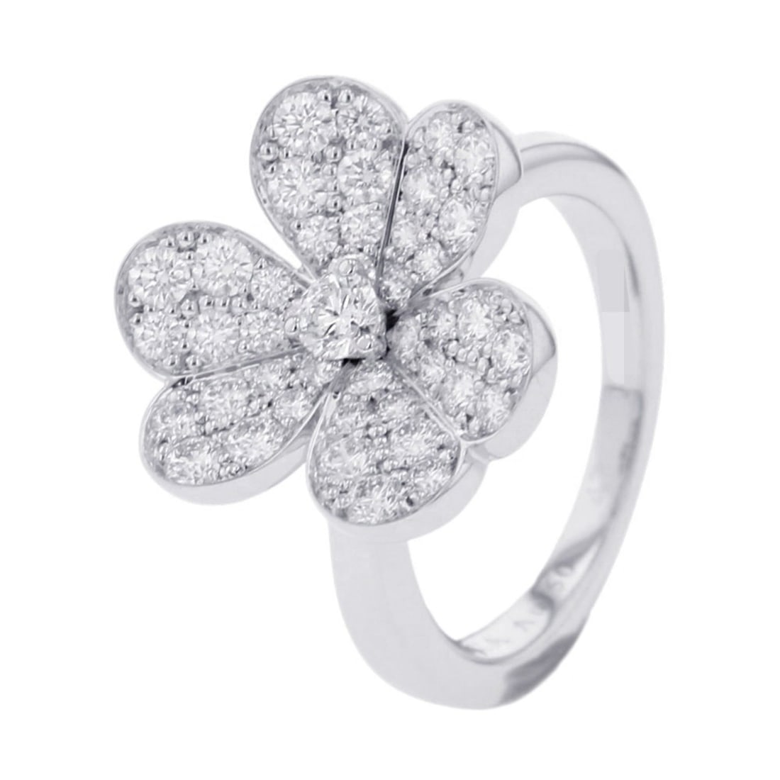 Van Cleef & Arpels Frivole Ring with 1 Flower and 43 Diamonds, 0.8ct Total, 18K White Gold, Size 47, (1 of 12)