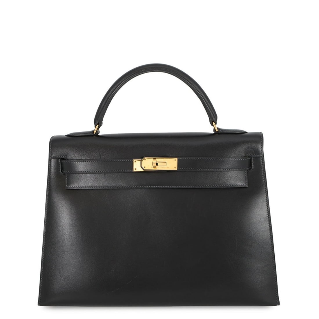 Hermès Kelly 32 handbag, black box calf leather with exterior stitching, "W" stamp, two-way: --- Catalog ---Category: SizeSize (HxWxD): 22cm x 31.5cm x 12cm / 8.66'' x 12.4'' x 4.72''Category: DesignType: HandbagColor: BlackGender: WomenMaterial: Box calf leather Category: GeneralBrand: Herme