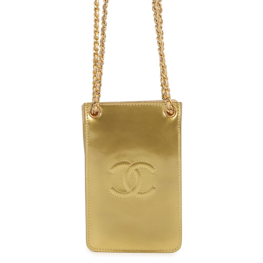 CHANEL Chain Shoulder Bag with Phone Case and Coco Mark Patent Design A92304 Women's Handbag: --- Catalog ---Category: SizeSize (HxWxD): 15.5cm x 10cm x 3cm / 6.1'' x 3.93'' x 1.18''Category: DesignType: Handbag, Shoulder bagColor: GoldGender: WomenMaterial: Patent leather Category: GeneralMPN