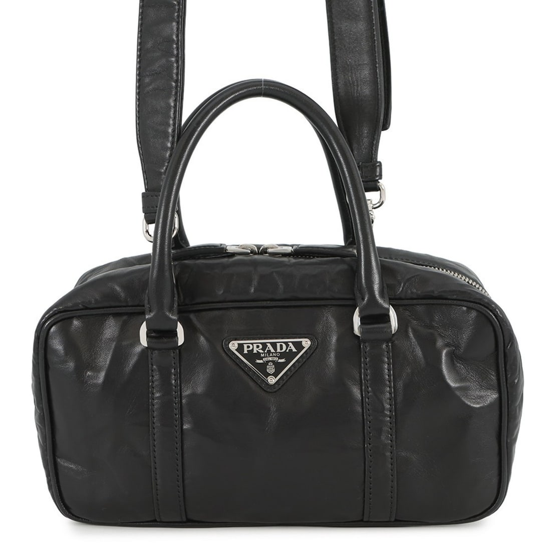 Prada Triangle Nappa Leather Handbag 1BB098 PRADA 2-Way Shoulder Bag Black (1 of 16)