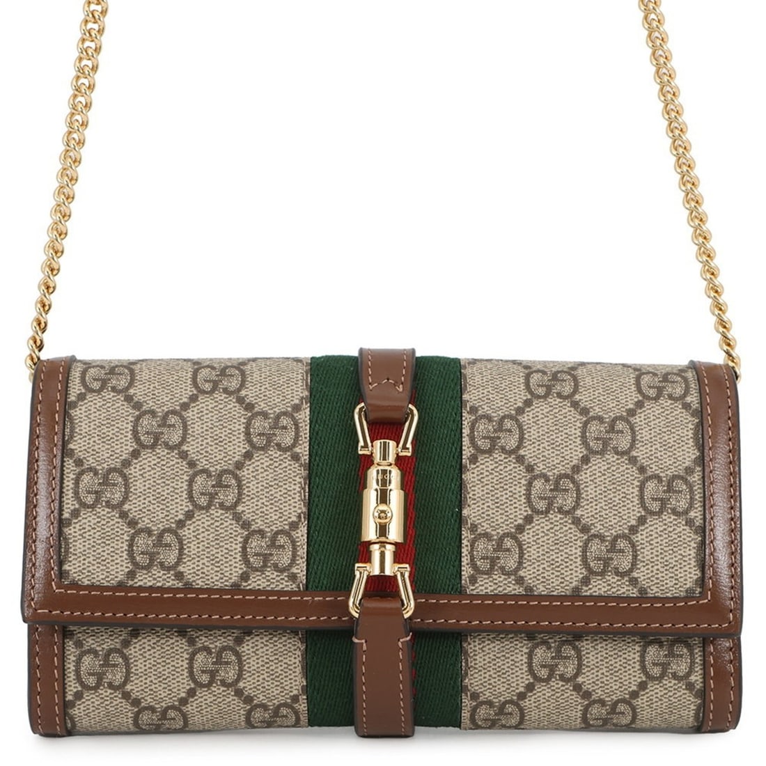 Gucci GG Supreme Jackie 1961 Chain Wallet 652681 GUCCI WALLET: --- Catalog ---Category: SizeSize (HxWxD): 10.5cm x 19cm / 4.13'' x 7.48''Category: DesignType: Chain/Shoulder walletColor: Beige brownGender: WomenMaterial: GG Supreme , Leather Category: GeneralMPN: