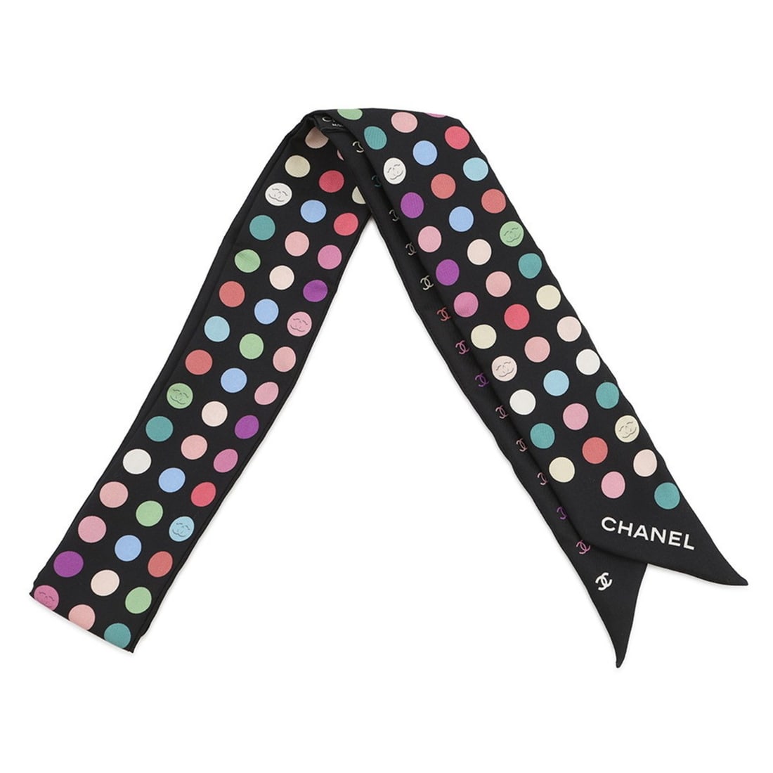Chanel scarf muffler with Coco Mark dots, silk, black. muffler. (1 of 20)