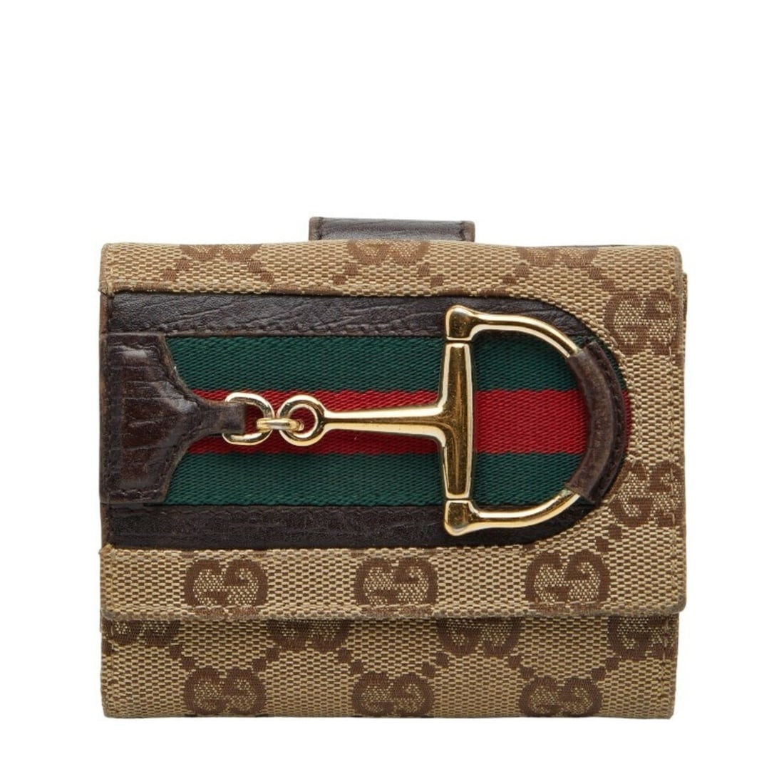 Gucci GG Canvas Horsebit Sherry Line Bifold Wallet 138031 Brown Leather Women's GUCCI (1 of 12)
