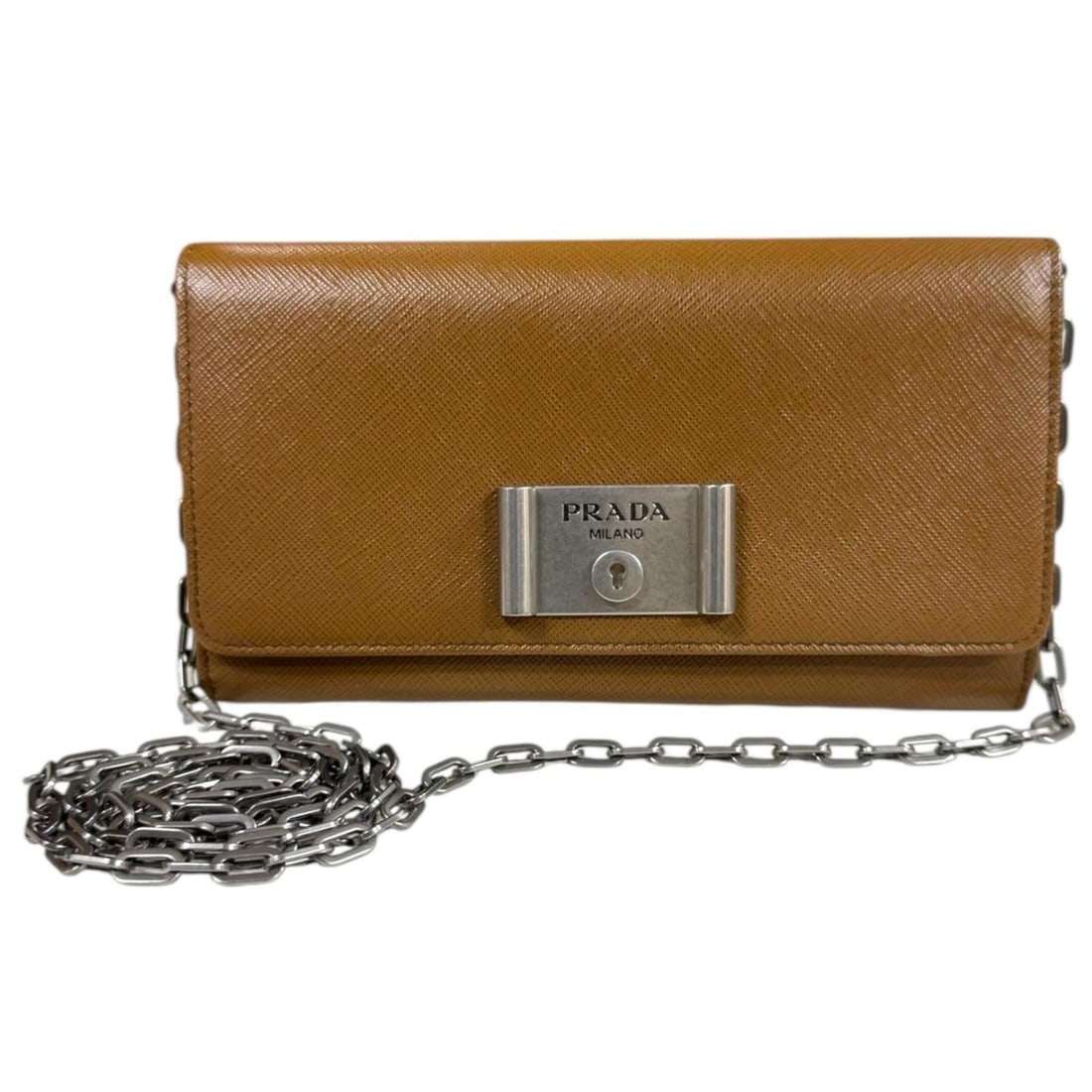 Prada Saffiano Shoulder Bag Leather 1MT440 Brown Women's PRADA Chain Wallet (1 of 12)