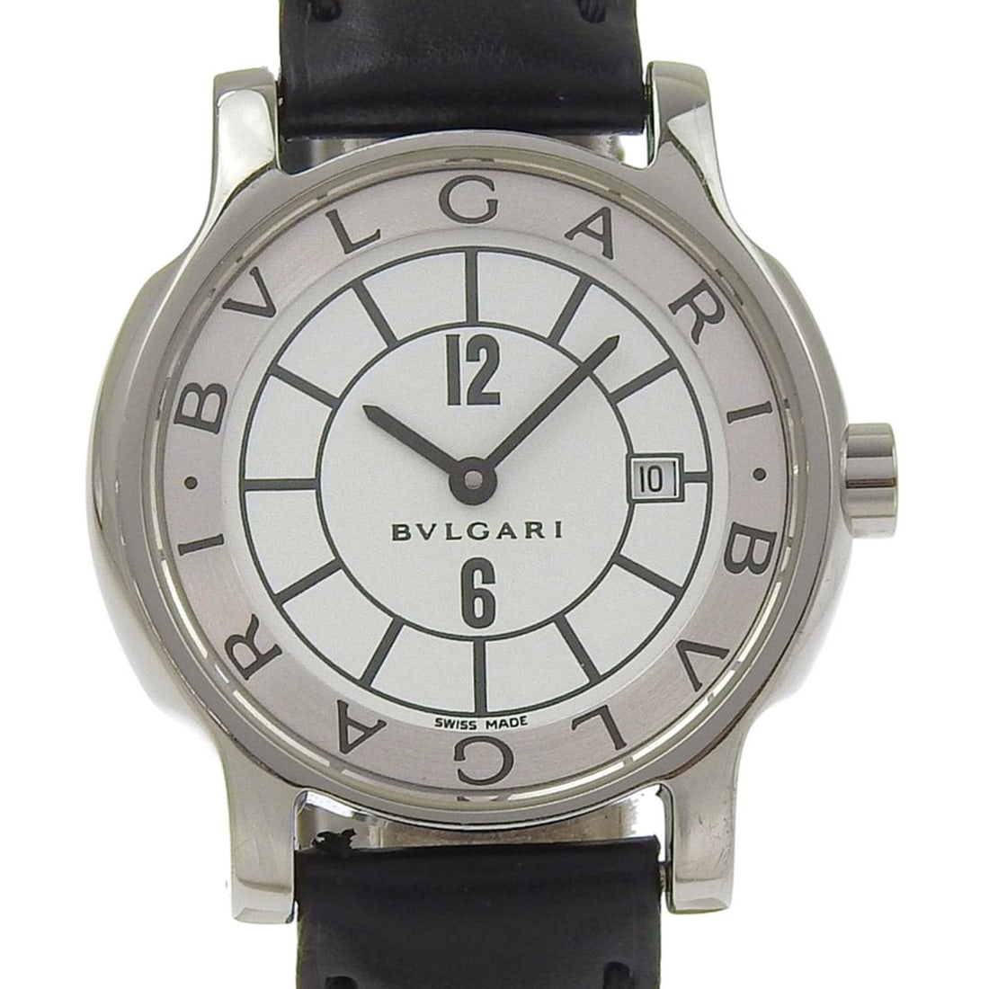 BVLGARI Solo Tempo Watch ST29S Stainless Steel and Leather Quartz Analog Display White Dial Unisex (1 of 10)