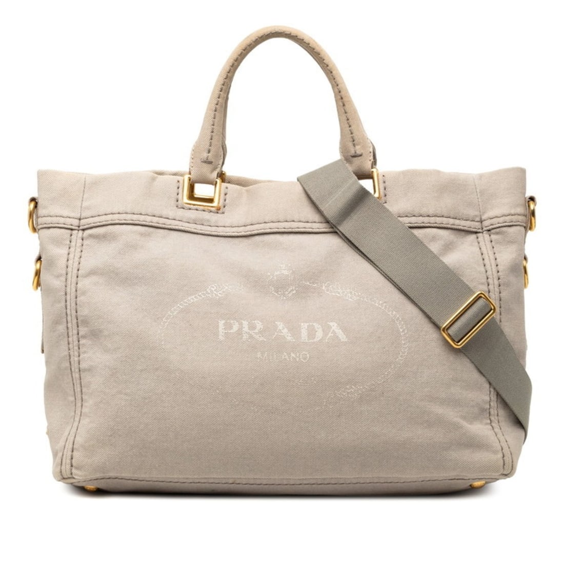 Prada Triangle Logo Plate Canapa Tote Bag/Shoulder Bag, 2-Way, Gray Canvas, Women's (1 of 8)