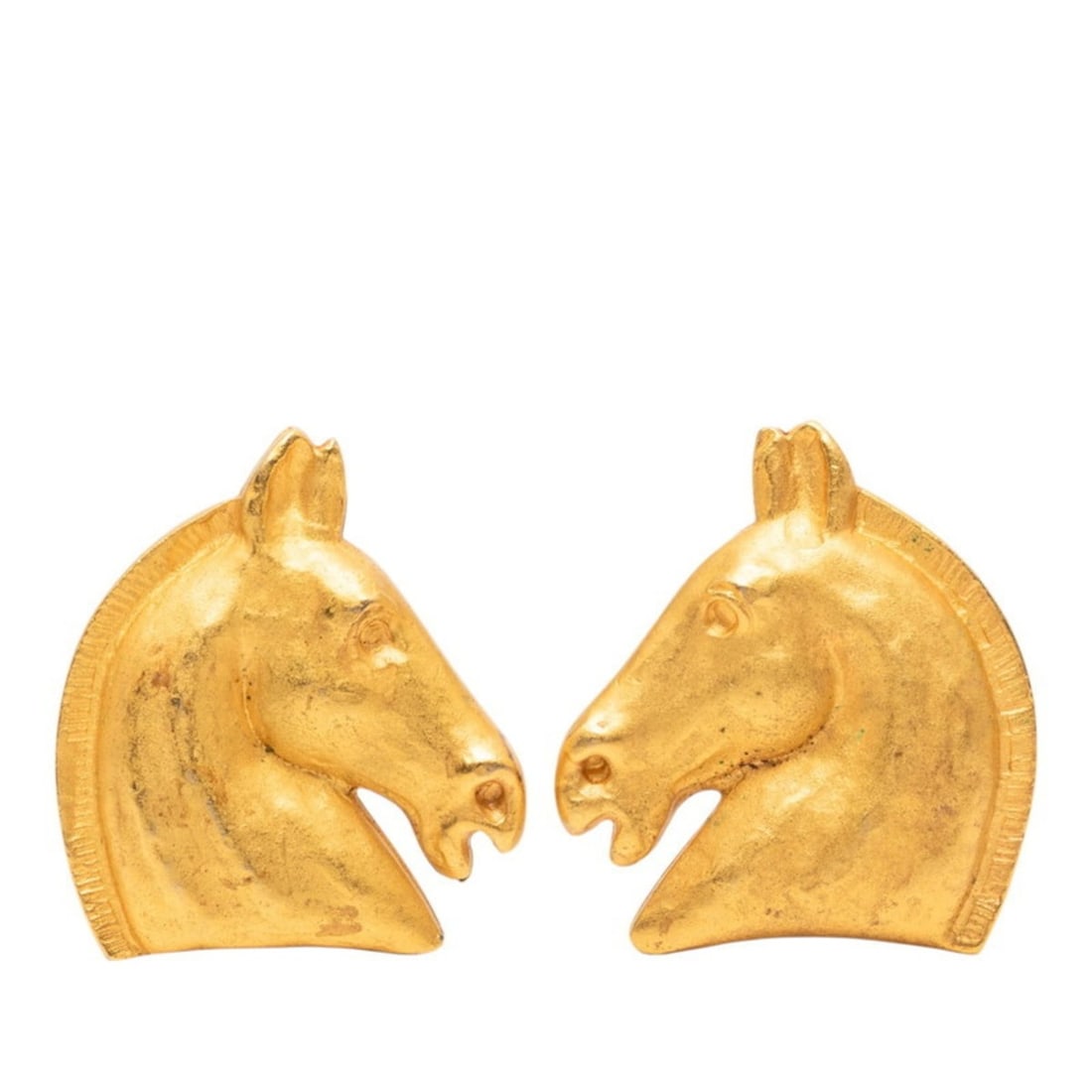Hermes Cheval Vintage Horse Head Earrings, Gold Plated, Women's: --- Catalog ---Category: SizeSize (HxWxD): 35.70mm x 32.70mm / 1.41'' x 1.29''Category: DesignType: Clip earringsColor: GoldGender: WomenCategory: GeneralBrand: Hermes--- Item List ---Section: Conditi