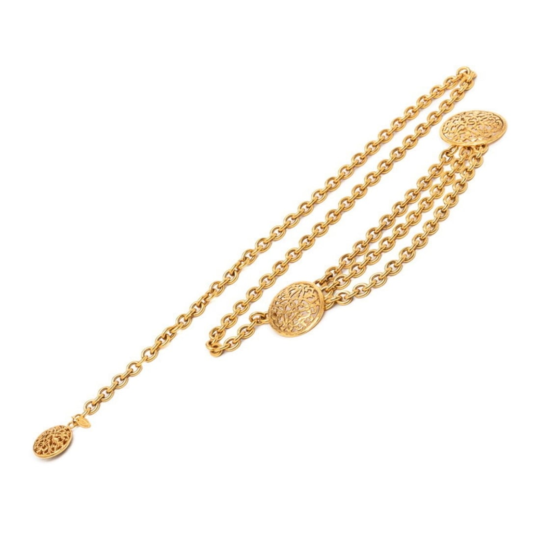 CHANEL Coco Mark Vintage Chain Belt, 3-Row, Gold Plated, Women's (1 of 9)