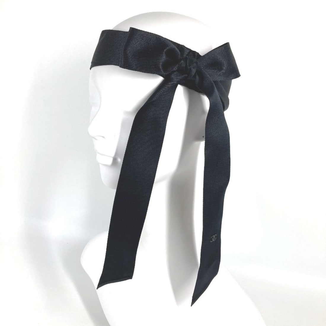 CHANEL Ribbon 18C CC Logo Coco Mark Headband Silk Hair Accessory Women's Black (1 of 10)