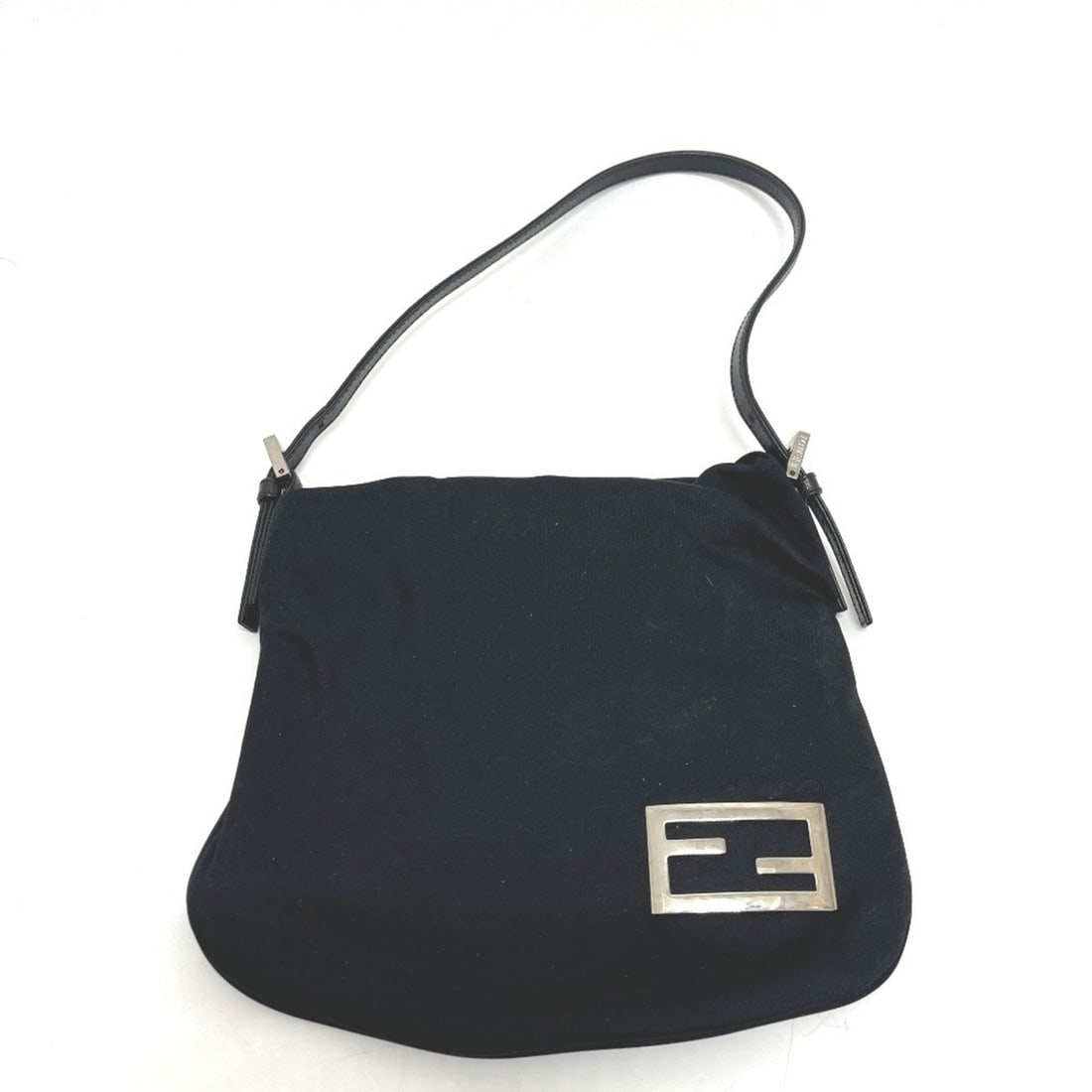 FENDI logo handbag, shoulder bag, satin, women's, black (1 of 13)