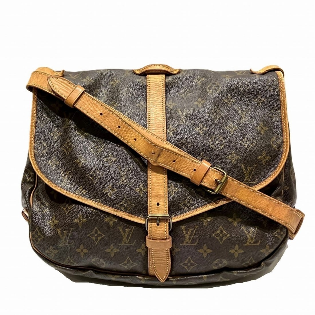 Louis Vuitton Saumur 35 Monogram Shoulder Bag in Taal Fabric, M42254, Free Shipping (1 of 10)