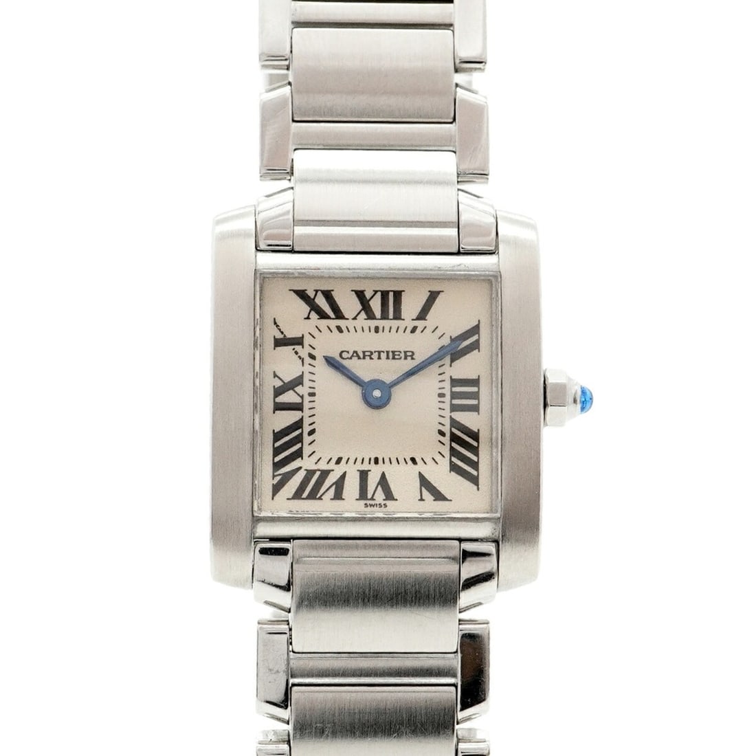 Cartier Tank Française SM W51008Q3 Ivory Dial Women's Watch: --- Catalog ---Category: SizeWrist Size: 15cm / 5.9''Case Diameter: 20.5mm / 0.81''Category: DesignType: WristwatchGender: WomenColor (Dial): IvoryMaterial (Band): Stainless steelCategory: GeneralMPN: