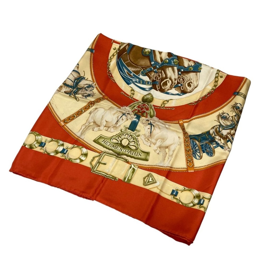 HERMES Carré 90 Chevaux de Trait Draft Horse Scarf/Muffler/Stole, Orange, Women's (1 of 18)