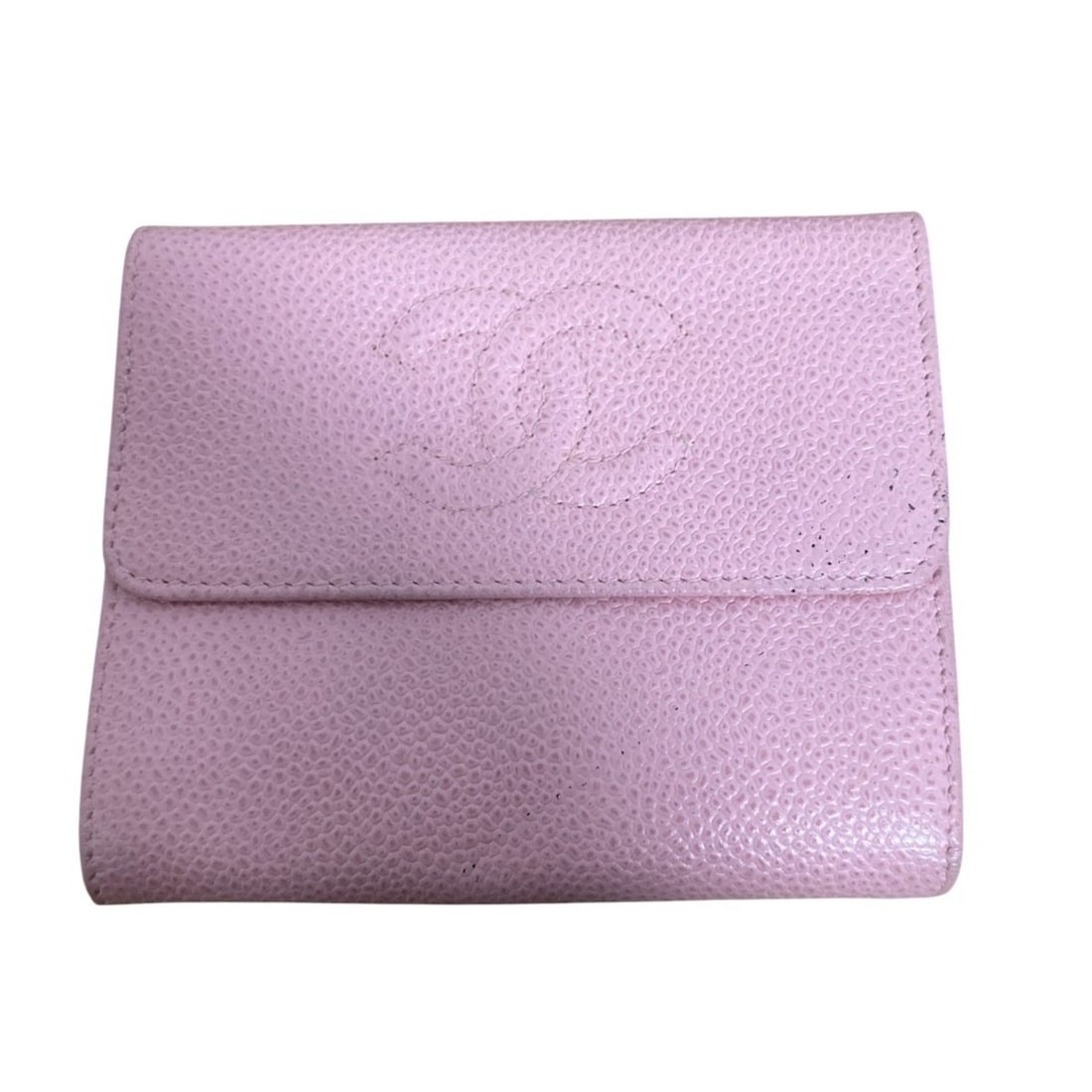 CHANEL Coco Mark Caviar Leather Tri-fold Wallet Compact Pink Women's (1 of 12)