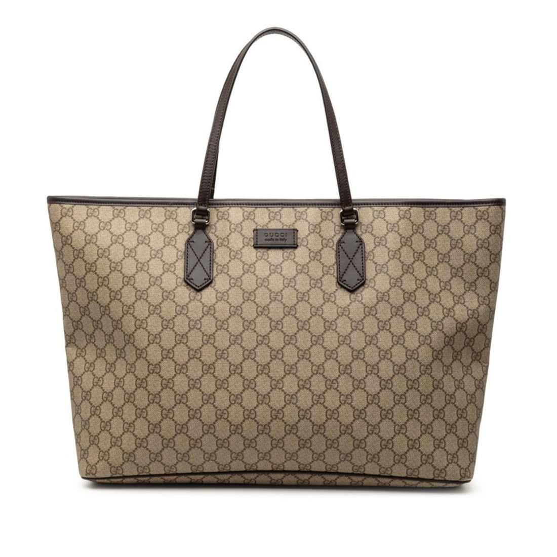 Gucci GG Supreme Tote Bag 406403 Beige and Dark Brown Leather Men's GUCCI: --- Catalog ---Category: SizeSize (HxWxD): 32cm x 43cm x 15cm / 12.59'' x 16.92'' x 5.9''Category: DesignType: Tote bagColor: Beige, Dark brownGender: MenMaterial: PVC , Leather Category: GeneralMPN: