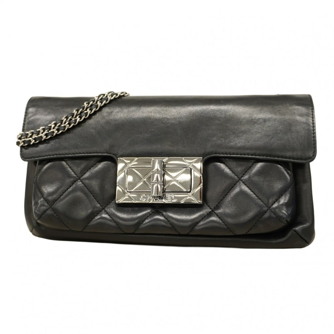Chanel Shoulder Bag 2.55 Double Chain Lambskin Black Women's: --- Catalog ---Category: SizeSize (HxWxD): 17cm x 30cm x 3cm / 6.69'' x 11.81'' x 1.18''Category: DesignType: Shoulder bagColor: BlackGender: WomenMaterial: Leather Hardware Color: SilverLeather/Fur T