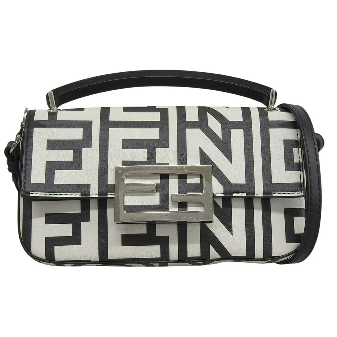 FENDI x MARC BY JACOBS FF pattern baguette phone pouch 7AS142 bag leather white black (1 of 13)